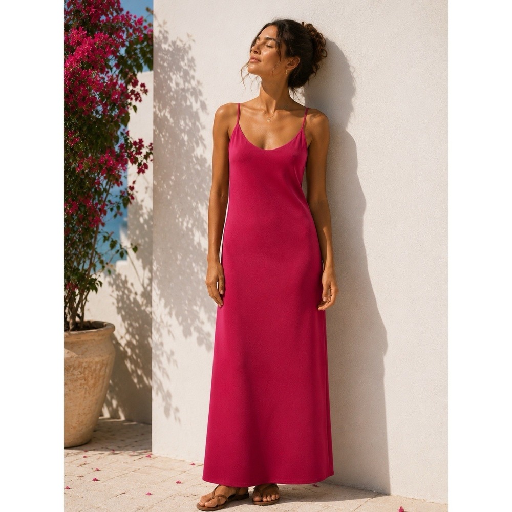 Zara Fuchsia Slip Maxi Dress Minimalist Barbiecore Summer Vacation Coquette Sz S
